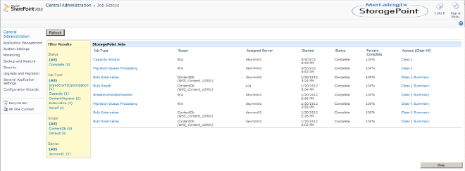 StoragePoint jobs management